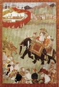 unknow artist Shah Jahan Riding on an Elephant Accompanied by His Son Dara Shukoh Mughal china oil painting artist